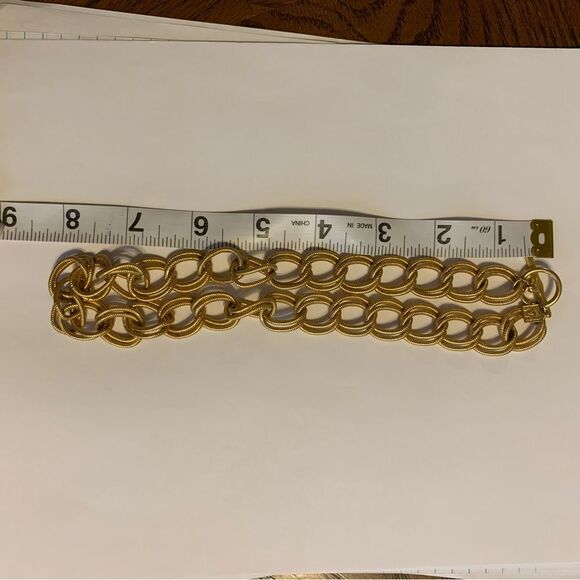Vintage 80s Anne Klein double chain rope Chunky Gold-tone necklace choker 16” - Picture 6 of 8